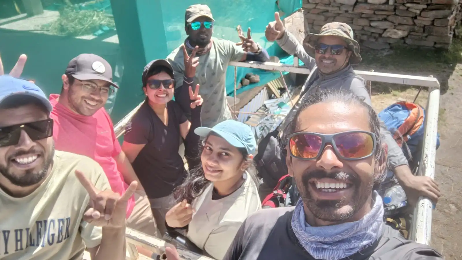 A small group of travellers on a Komorebi road trip through the Himalaya